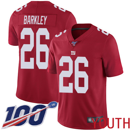 Youth New York Giants 26 Saquon Barkley Red Limited Red Inverted Legend 100th Season Football NFL Jersey
